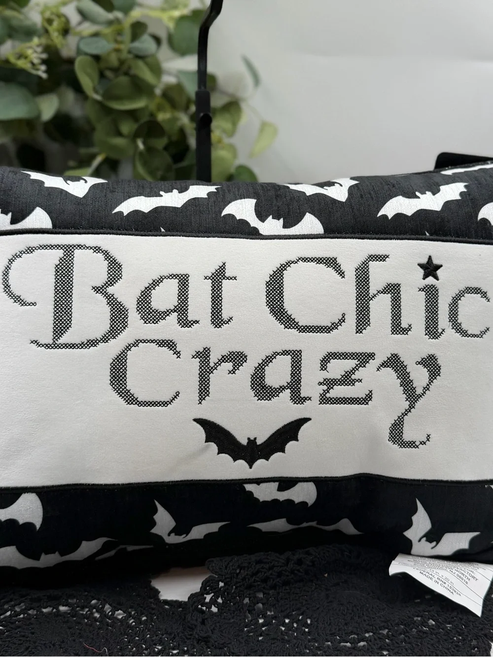 New Viral Bat Chic Crazy Halloween Lumbar Pillow 14x20 Goth Decor NWT